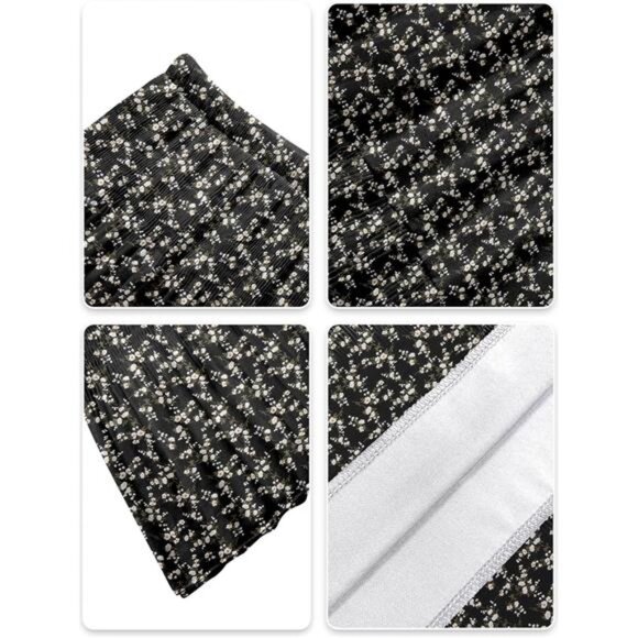 Women's Chiffon Elastic High Waist Maxi Skirts Black White Flower - Picture 4 of 5